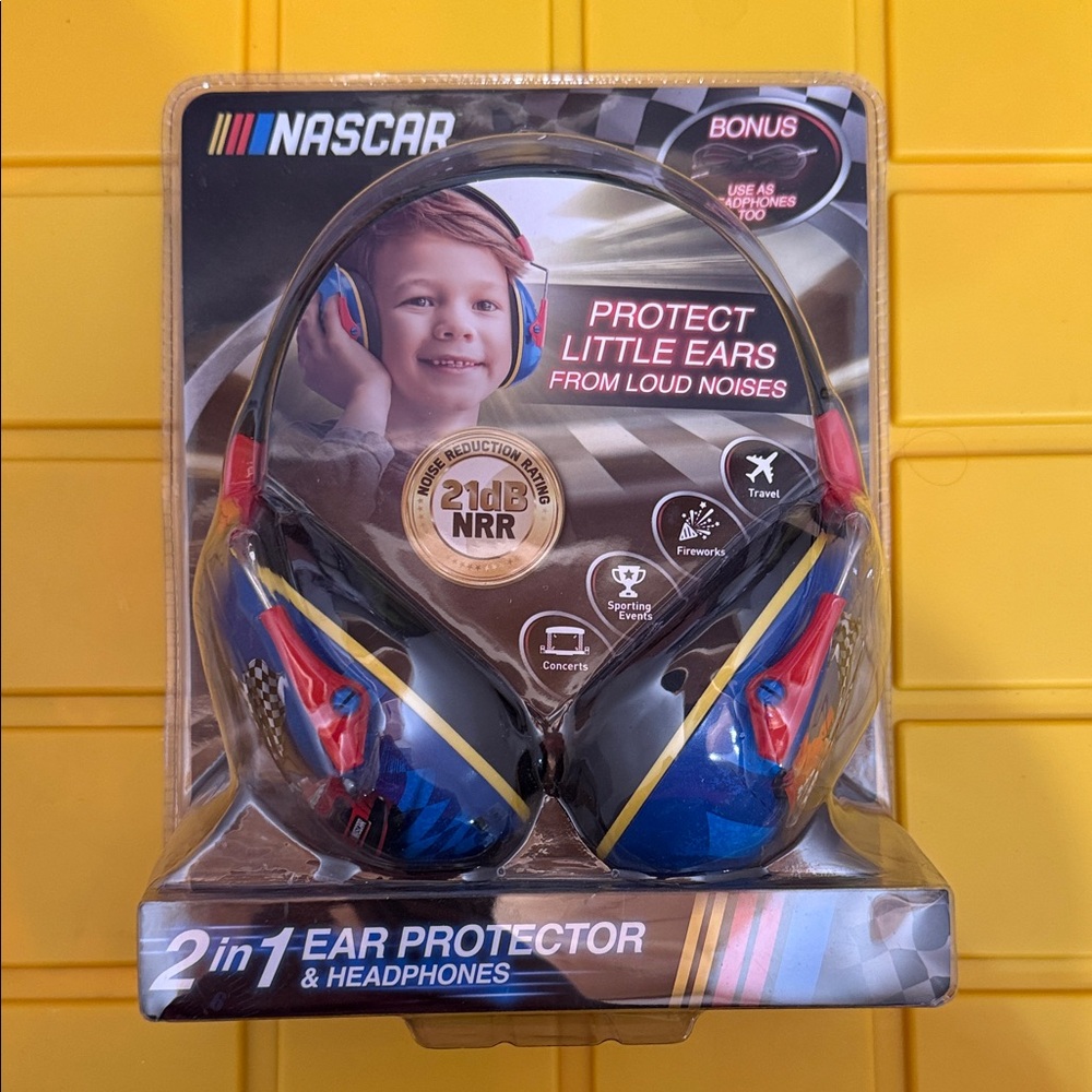 Nascar Kids Ear Protector & Headphones - Blue, Red, and Yellow
